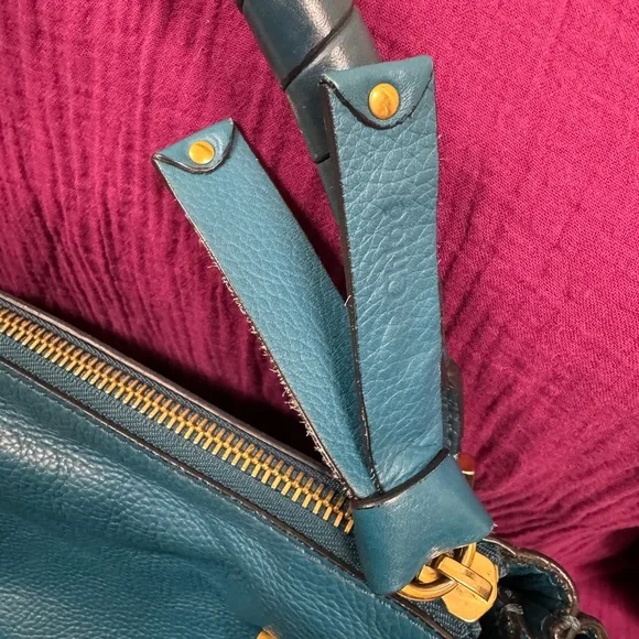 Chloe Blue Crossbody Bag with Gold Accents - Picture 9 of 13